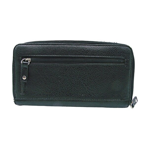 Black Soft Leather Wallet Organizer Full Zip Around Extra Flip for Cards ID Slot - Picture 2 of 12